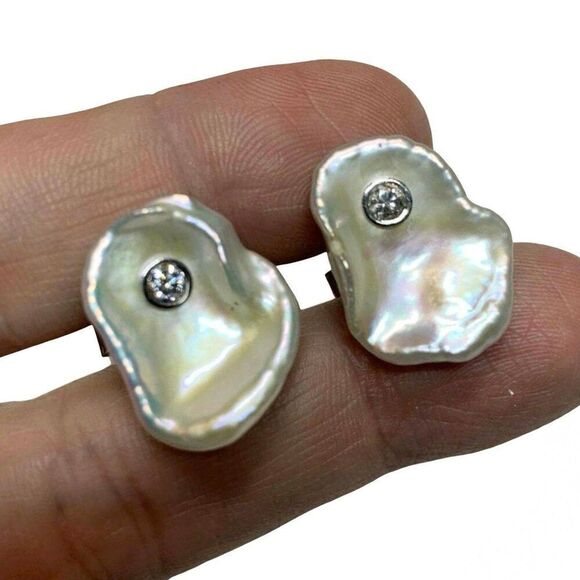 Diamond Fresh Water Pearl Cufflinks 14k Gold 0.45 TCW Designer Certified $2,490 - Picture 5 of 14